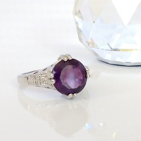 Amethyst Ring 3 Carats Size 7 - Picture 5 of 8